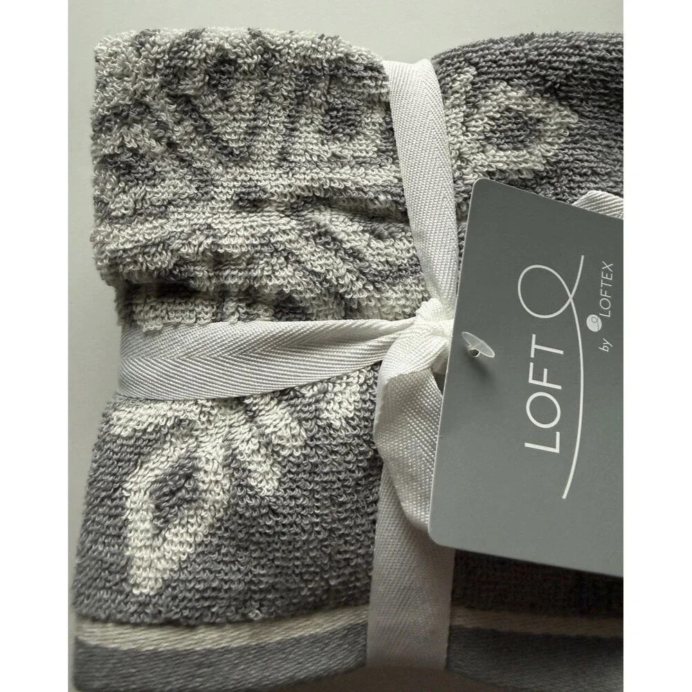 Loft by Loftex Snowflake Facecloths Washcloths Soft Cotton Gray White Set of 4